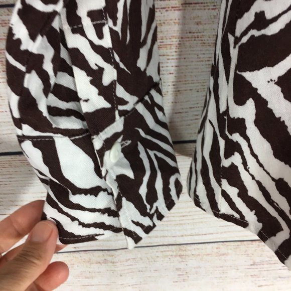 David N Linen Blend Top Button Up Peplum Waist Short Animal Print Women's M - Picture 6 of 7